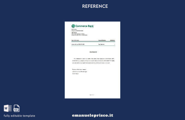 modello di riferimento per la chiusura della banca USA Commerce in stile verific